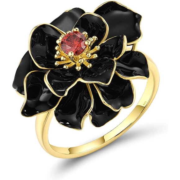 Jewelry - 925 Sterling Silver Enamel Flower Statement Ring for Women